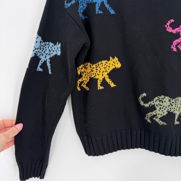 Rails Perci Leopard Sweater XXS Black Cotton Cashmere Jagged Tiger Colorful - Picture 2 of 8